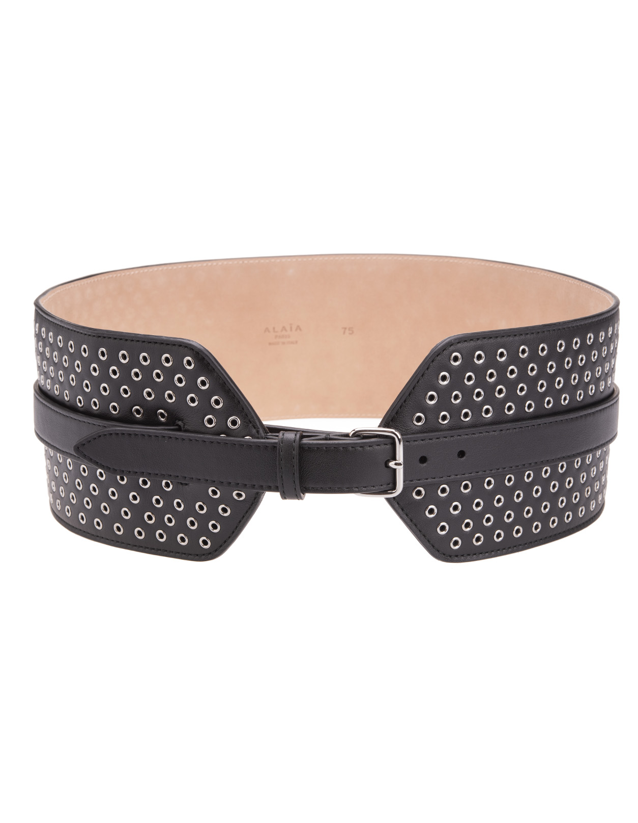 Corset Belt In Black Perforated Leather With Studs - ALAIA - Russocapri