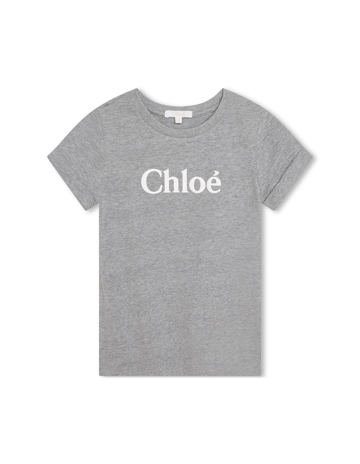 T-Shirt In Cotone Organico Grigio Melange Con Logo Chloé Kids | C15E36A38