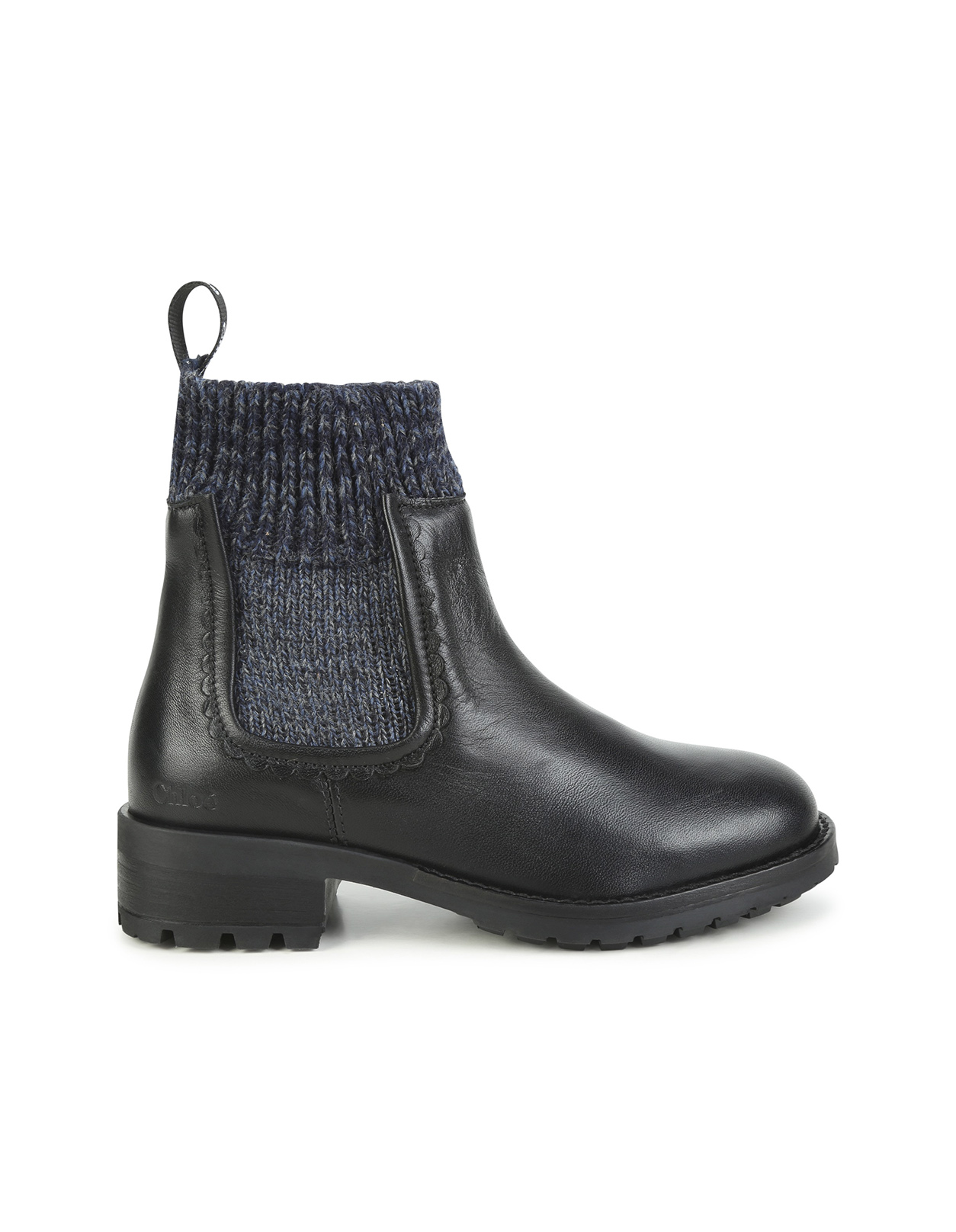 Black Leather Ankle Boots With Navy Blue Sock Insert - Chloé Kids ...