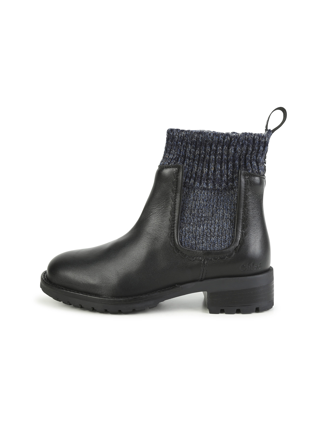 Black Leather Ankle Boots With Navy Blue Sock Insert - Chloé Kids ...