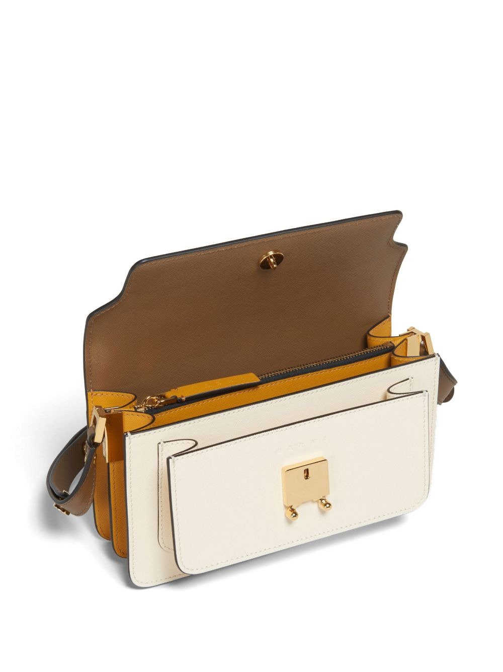White And Brown East/West Trunk Bag In Saffiano Leather - MARNI