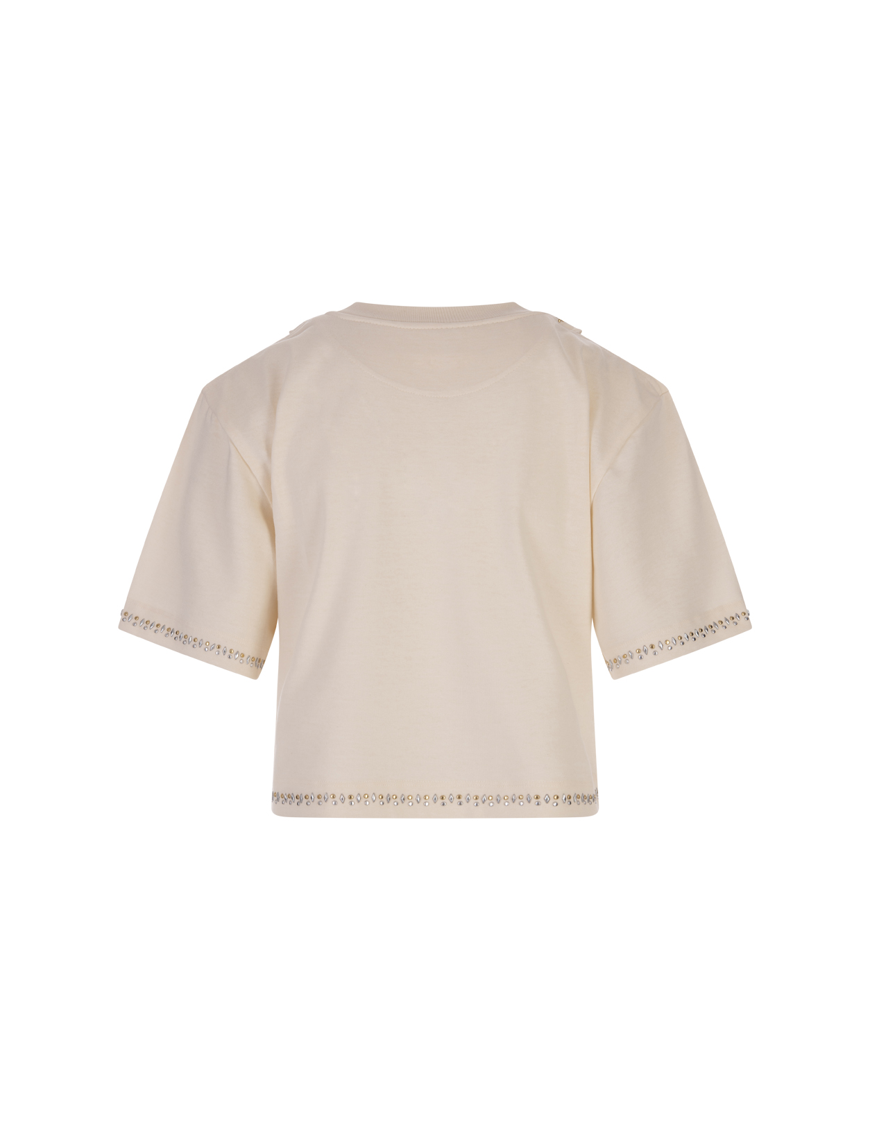 T-Shirt Crop Nude Con Strass In Oro e Argento PACO RABANNE | 23FJTE114CO0471P270