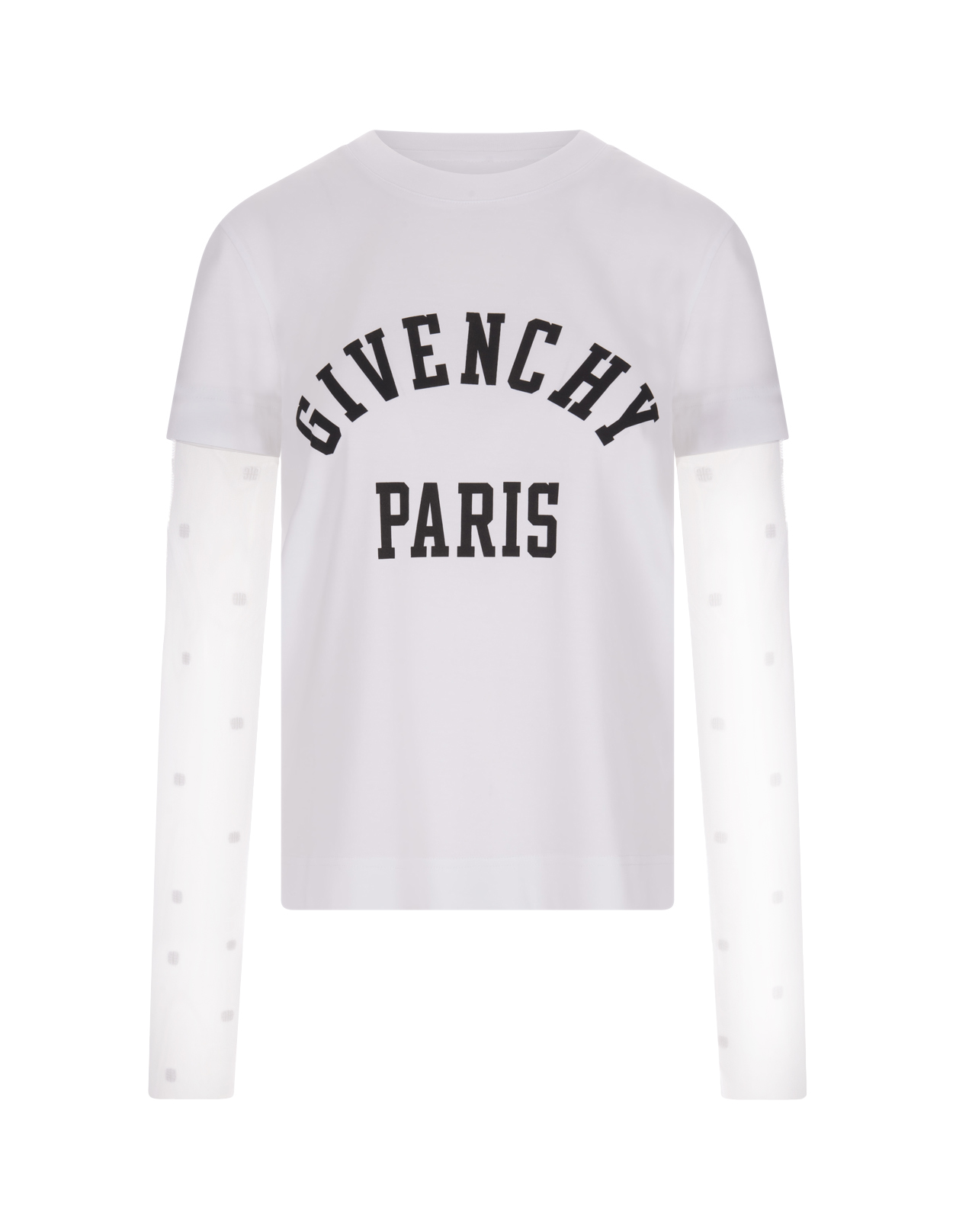 White T-Shirt With Logo And 4G Tulle Sleeves - GIVENCHY - Russocapri