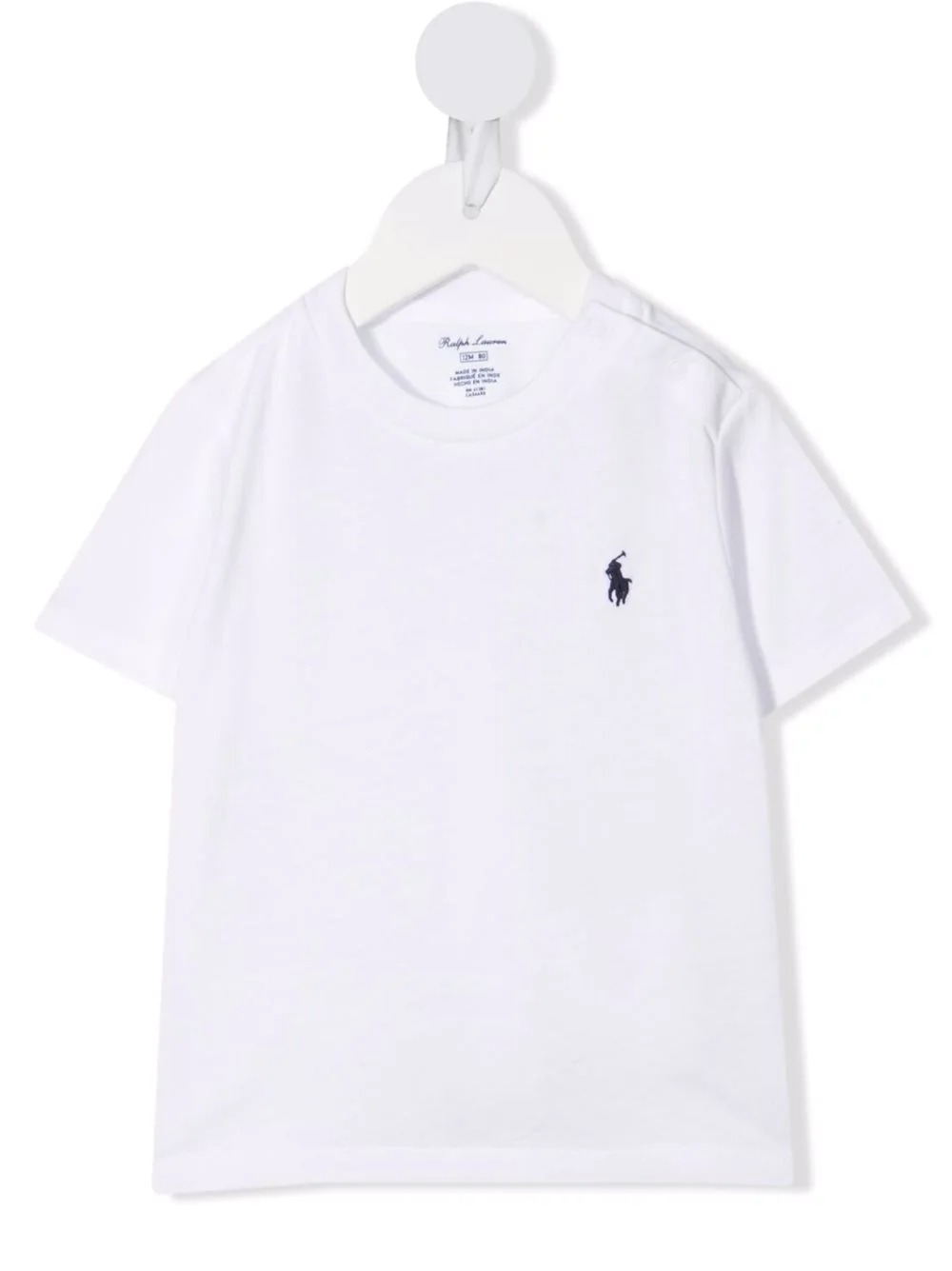 Baby White T-Shirt With Navy Blue Pony - RALPH LAUREN KIDS -
