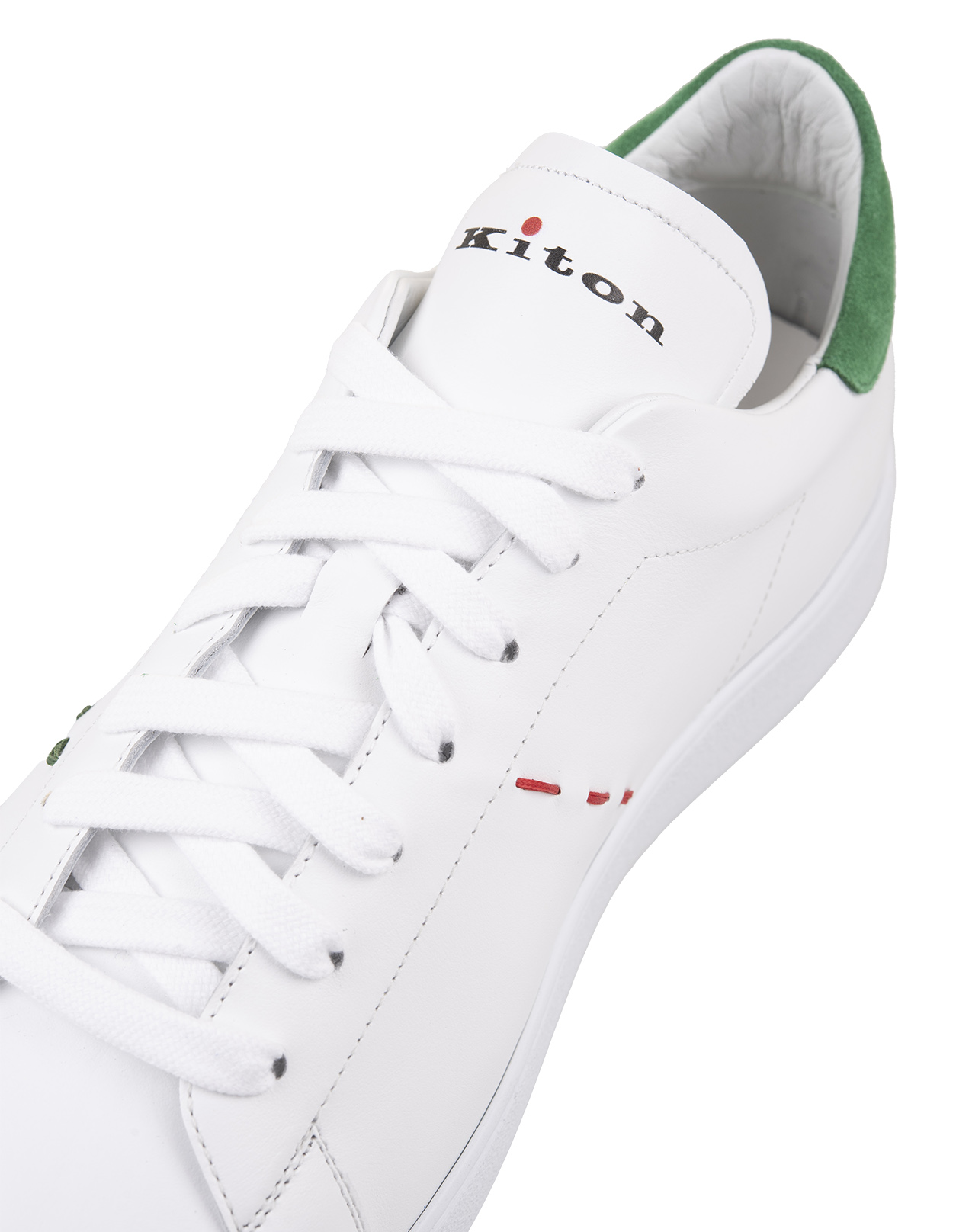 Sneakers In Pelle Bianca Con Dettagli Verdi KITON | USSA068N0103202