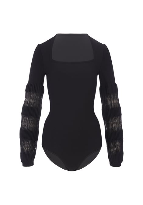 Square Open Neck Fitted Bodysuit In Black ALAIA | AA9B0154RM633999