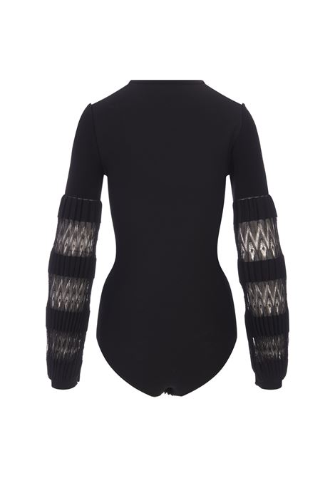 Square Open Neck Fitted Bodysuit In Black ALAIA | AA9B0154RM633999