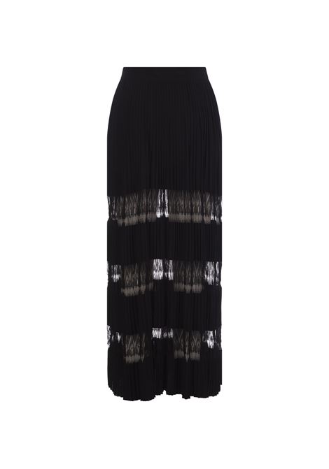 Lace-Trimmed Pleated Knit Maxi Skirt In Black ALAIA | AA9J2082TM633999