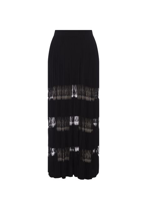 Lace-Trimmed Pleated Knit Maxi Skirt In Black ALAIA | AA9J2082TM633999