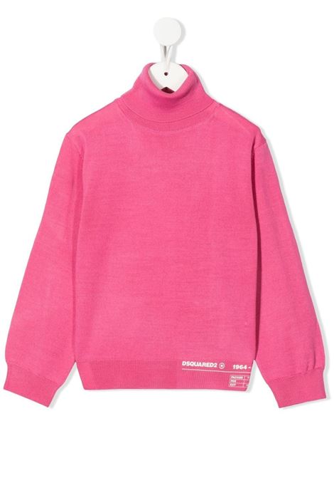 Kids Pink Wool Blend Turtleneck with Logo DSQUARED2 KIDS | DQ1161-D0A1MDQ304