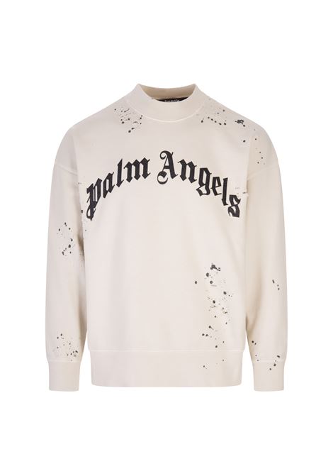 Man Off-White Sweatshirt With Distressed Details and Black Glitter Logo PALM ANGELS | PMBA065F22FLE0070310