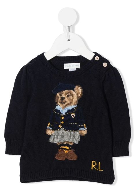 Baby Navy Blue Sweater With Polo Bear RALPH LAUREN KIDS | 310-877332001