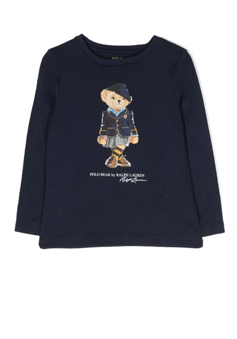 T-Shirt Kids a Manica Lunga Blu Navy Con Stampa Polo Bear RALPH LAUREN KIDS | 311-877861001
