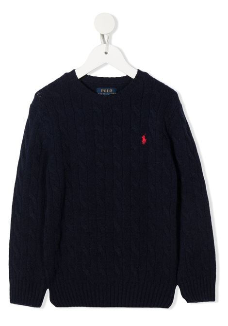 Teen Navy Blue Cable Knit Sweater With Red Pony RALPH LAUREN KIDS | 323-877728001