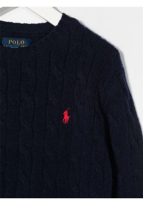 Teen Navy Blue Cable Knit Sweater With Red Pony RALPH LAUREN KIDS | 323-877728001