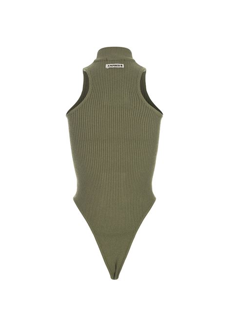 Green Ribbed Sleeveless Body Top A PAPER KID | F3PKWOBY013084