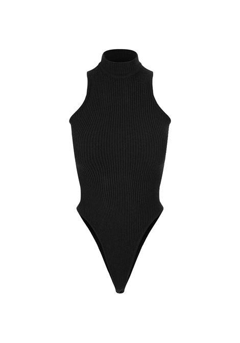 Black Ribbed Sleeveless Body Top A PAPER KID | F3PKWOBY013110