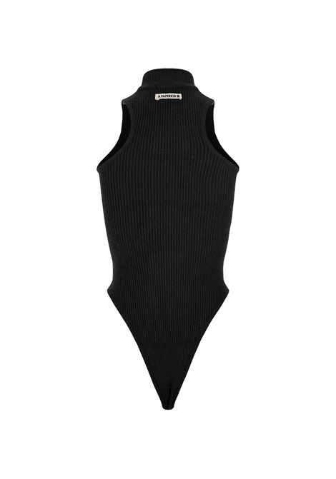 Black Ribbed Sleeveless Body Top A PAPER KID | F3PKWOBY013110