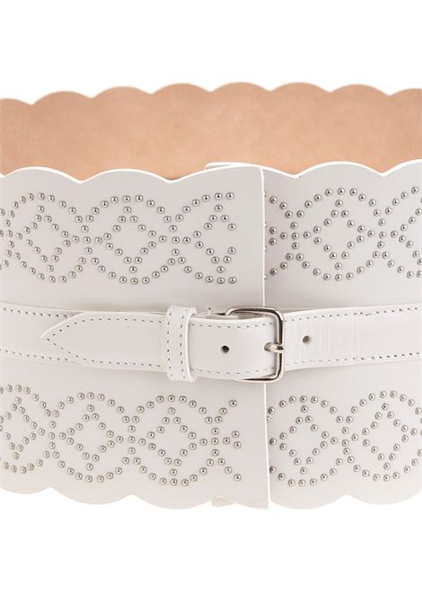 White Leather Corset Belt With Geometric Pattern Of Micro Studs ALAIA | 9S1E082RCY65C010