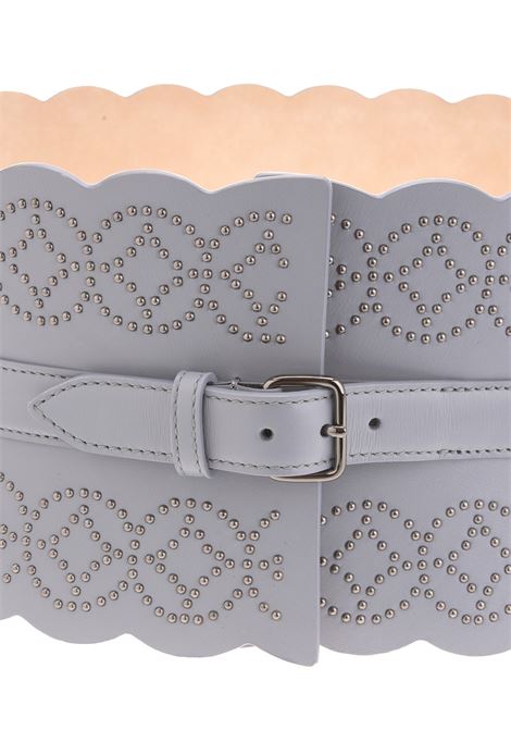 Grey Leather Corset Belt With Geometric Pattern Of Micro Studs ALAIA | 9S1E082RCY65C813