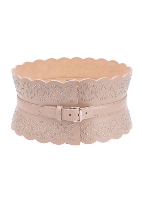 Pinkish Beige Perforated Leather Corset Belt With Geometric Pattern Of Micro Studs ALAIA | 9W1E082RCY65C124