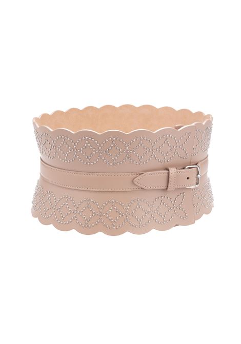Pinkish Beige Perforated Leather Corset Belt With Geometric Pattern Of Micro Studs ALAIA | 9W1E082RCY65C124