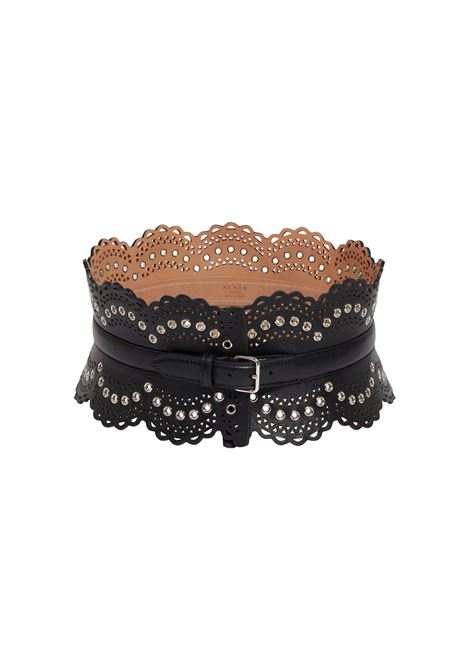 Black Perforated Leather Bustier Belt With Eyelets ALAIA | AA1C082GCA274999
