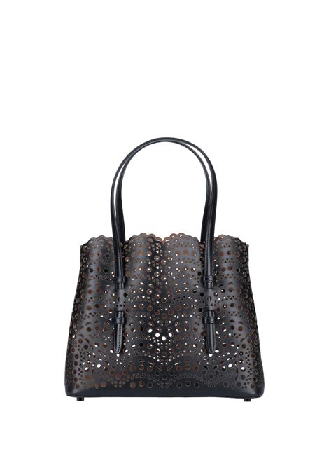 Mina 25 Tote Bag In Black Wave Vienne Leather ALAIA | AA1S06725C0A44999