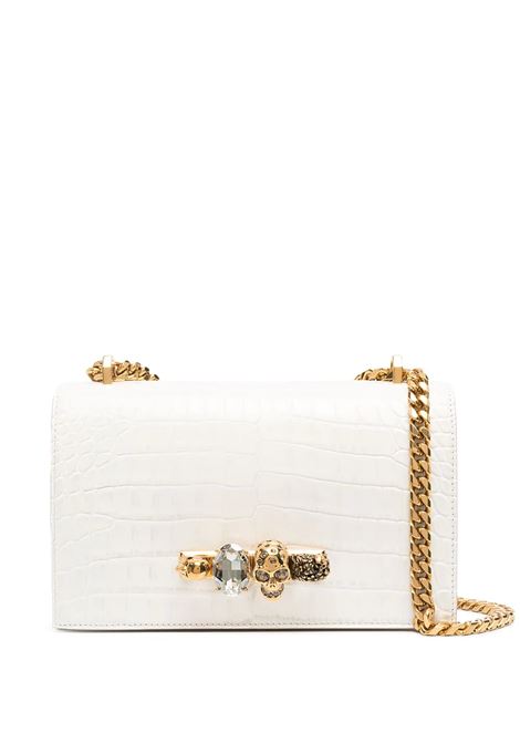 Ivory And Golden Jewelled Satchel Bag In Crocodile-Effect Leather ALEXANDER MCQUEEN | 554128-1HB0T9006