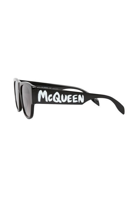 McQueen Graffiti Rectangular Sunglasses in Black/White ALEXANDER MCQUEEN | 669323-J07401053