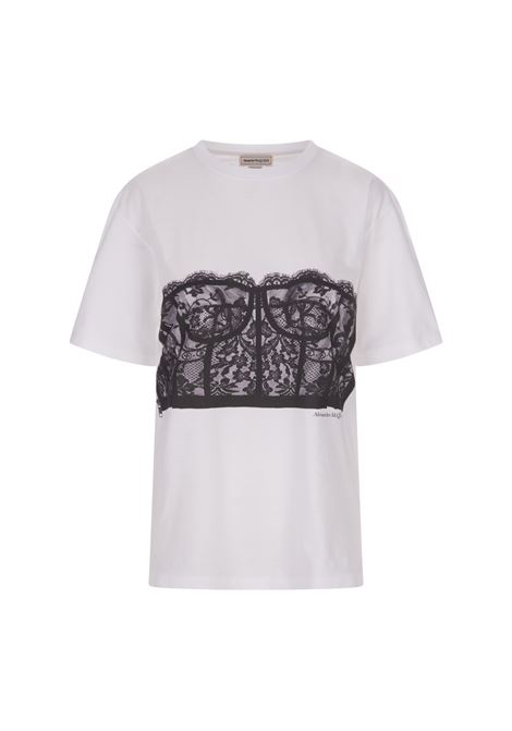Lace Corset T-Shirt in White ALEXANDER MCQUEEN | 689062-QZAFC0909