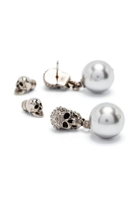 Pearl Skull Earrings in Antiqued Silver ALEXANDER MCQUEEN | 734746-I170E1390