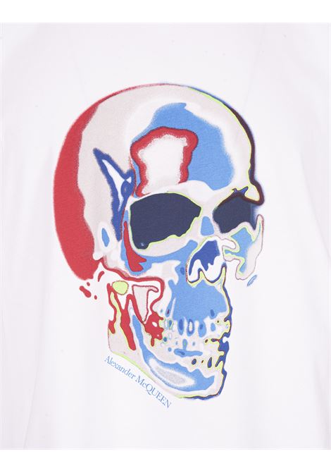 T-Shirt With Solarised Skull Print in White/Multicolour ALEXANDER MCQUEEN | 750661-QVZ110900