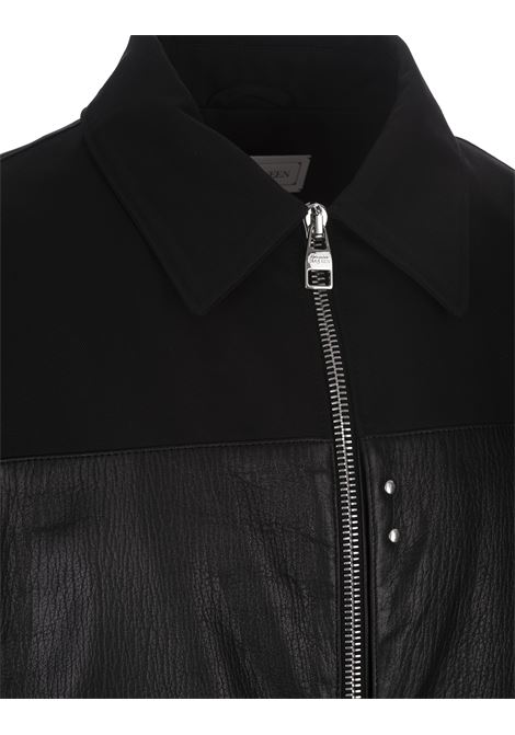 Black Leather and Fabric Bomber Jacket ALEXANDER MCQUEEN | 751991-Q5HXS1000