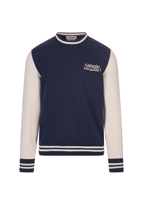Blue and White Pullover With Embroidered Logo  ALEXANDER MCQUEEN | 752062-Q1XHZ4041