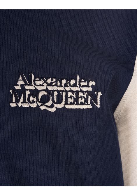 Pullover Blu e Bianco Con Logo Ricamato ALEXANDER MCQUEEN | 752062-Q1XHZ4041