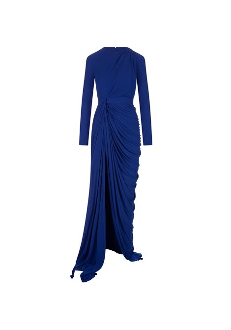 Long Draped Dress In Ultramarine Blue Silk ALEXANDER MCQUEEN | 754799-QLAAY4093