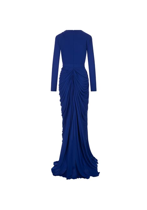 Long Draped Dress In Ultramarine Blue Silk ALEXANDER MCQUEEN | 754799-QLAAY4093