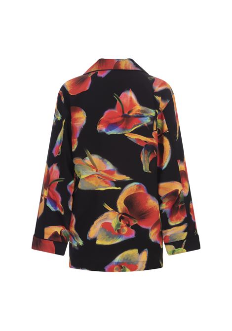 Black Silk Shirt With Solarised Orchid Print ALEXANDER MCQUEEN | 757226-QCAHF1000
