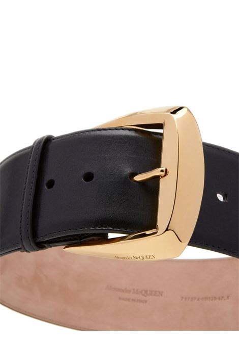Belt with Geometric Buckle in Black and Antiqued Gold ALEXANDER MCQUEEN | 757574-1BR0T1000
