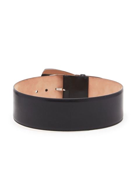 Belt with Geometric Buckle in Black and Antiqued Silver ALEXANDER MCQUEEN | 757574-1BR0Y1000