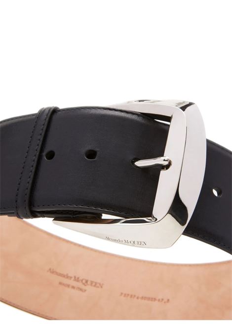 Belt with Geometric Buckle in Black and Antiqued Silver ALEXANDER MCQUEEN | 757574-1BR0Y1000