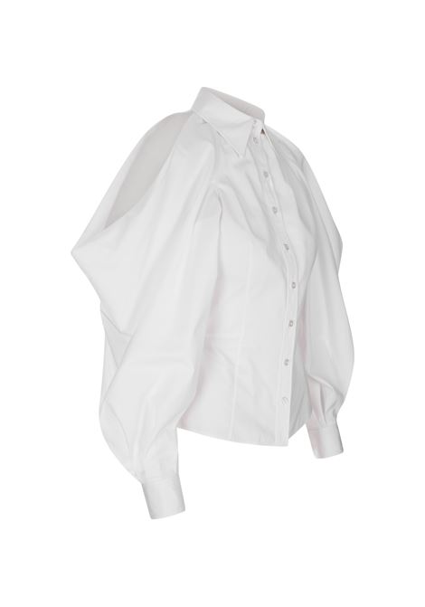 Shirt With Draped Sleeves And Cut-Out In Optical White ALEXANDER MCQUEEN | 757635-QAABC9000