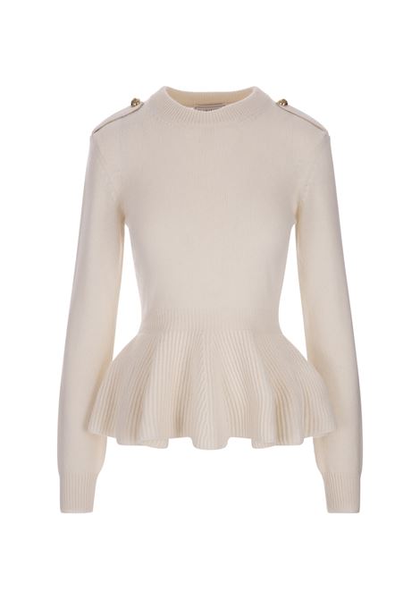 Ivory Wool and Cashmere Peplum Sweater ALEXANDER MCQUEEN | 758582-Q1A6U9038