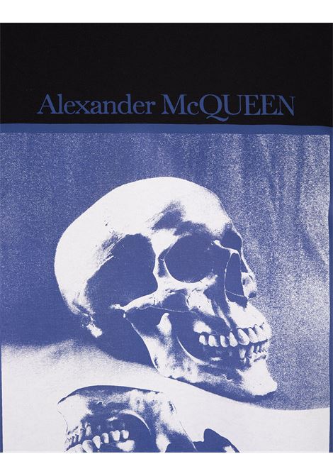 Reflected Skull T-Shirt in Black and Blue ALEXANDER MCQUEEN | 759455-QVZ360901