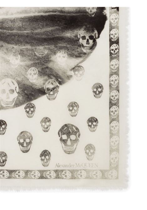 Foulard Skull Classico Con Stampa Orchid In Avorio e Nero ALEXANDER MCQUEEN | 766466-3222Q9260