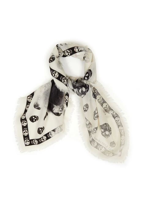 Classic Skull Scarf With Orchid Print In Ivory And Black ALEXANDER MCQUEEN | 766466-3222Q9260
