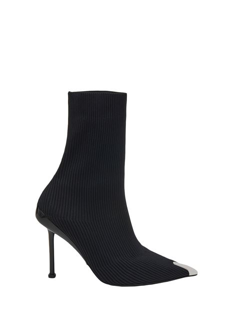 Slash Knitted Ankle Boots in Black/Silver ALEXANDER MCQUEEN | 768095-W4X811081