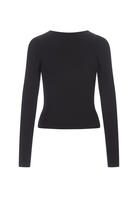 Black Ribbed Sweater With Cut-Out Detail ALEXANDER MCQUEEN | 768602-Q1A651000