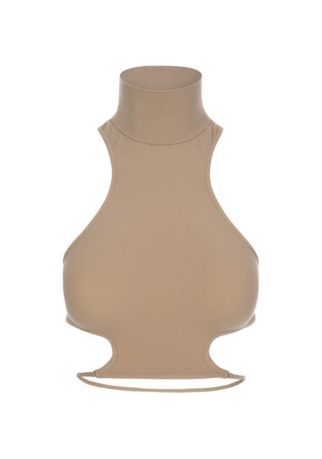 Beige High Neck Crop Top With Cut-Out ANDREADAMO | ADPF23TO189487750475